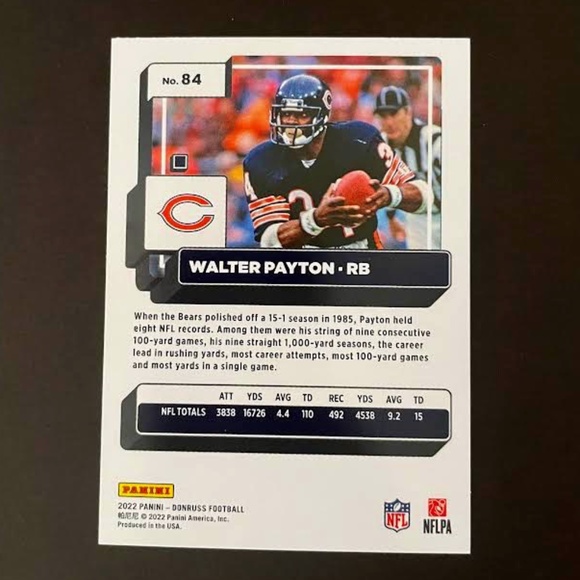 Walter Payton: Chicago Bears, Running Back 2022 Panini Donruss Football #84 - Picture 2 of 2